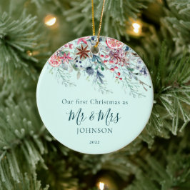 Erste Weihnachtsfeier Neuvermähltes Minze Weihnach Keramik Ornament