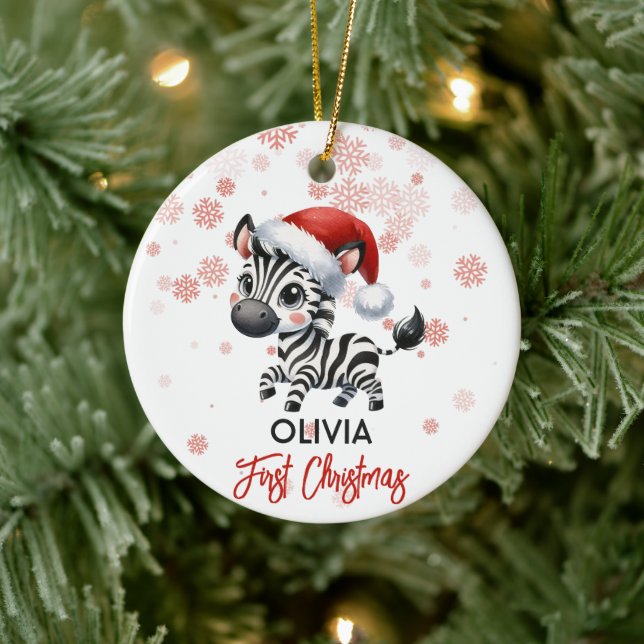 Erste Weihnachtsfeier niedlich Zebra Baby Ornament (Baum)
