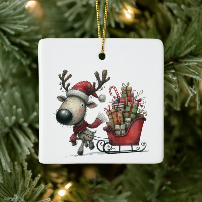Erste Weihnachtsfeier Niedliche Whimsikrinde indiv Keramikornament (Baum)