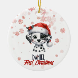 Erste Weihnachtsfeier niedlicher Dalmatiner Welpe  Keramik Ornament