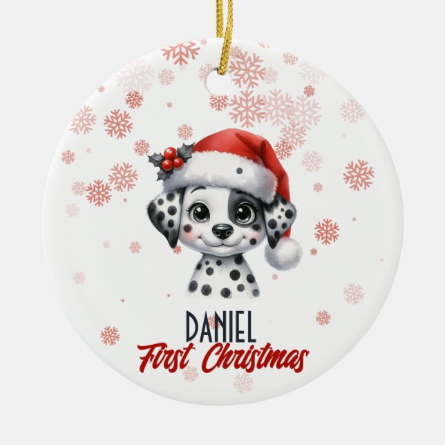 Erste Weihnachtsfeier niedlicher Dalmatiner Welpe  Keramik Ornament (Vorne)