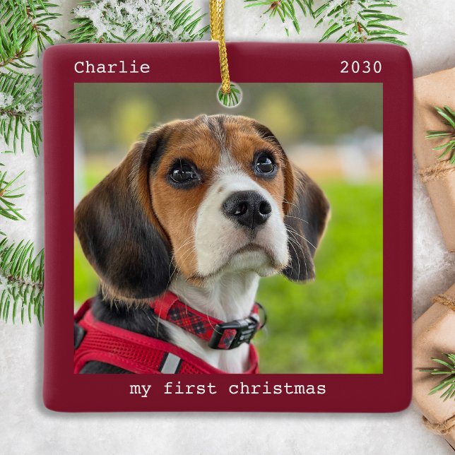Erste Weihnachtsfeier Personalisierte Hunde Welpen Keramikornament (Von Creator hochgeladen)