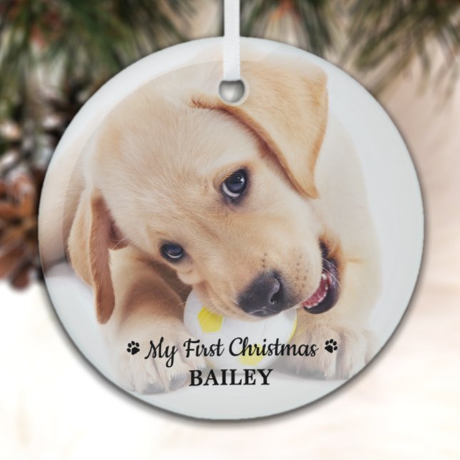 Erste Weihnachtsfeier Personalisierter Hund Welpe  Ornament Aus Glas (Von Creator hochgeladen)