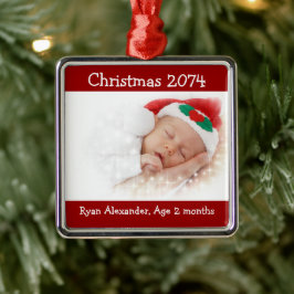 Erste Weihnachtsfeier Rot und Weiß Foto Ornament Aus Metall