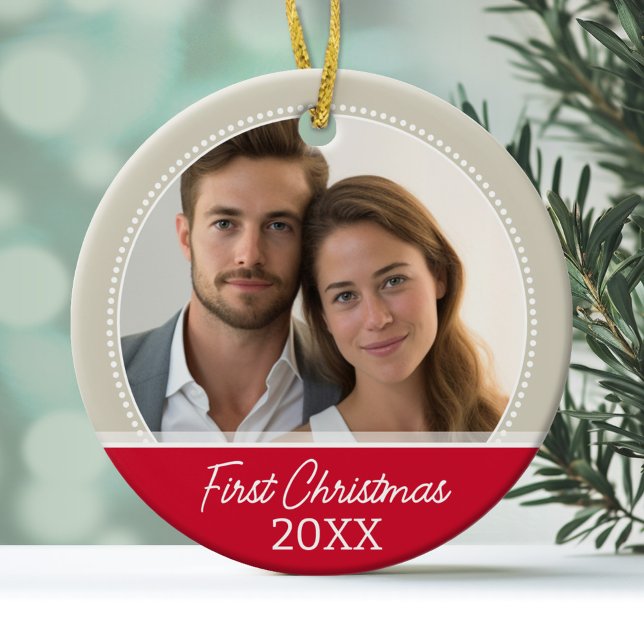 Erste Weihnachtsfeier - Single Seite Keramikornament (Personalized Wedding Photo Ornament - First Christmas)