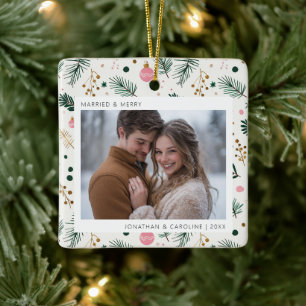 Erste Weihnachtsfeier Verheiratet & Merry Whimsica Keramikornament