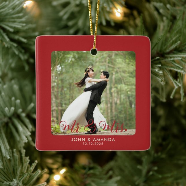 Erste Weihnachtsfeier Verheiratet Retro Mr. und Mr Keramikornament (Baum)
