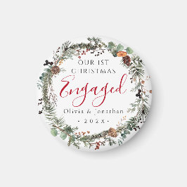 Erste Weihnachtsfeier Verlobtes Grünkraut Foto Magnet