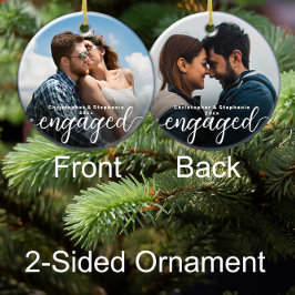 Erste Weihnachtsfeier Verlobtes zweiseitiges Foto Keramik Ornament