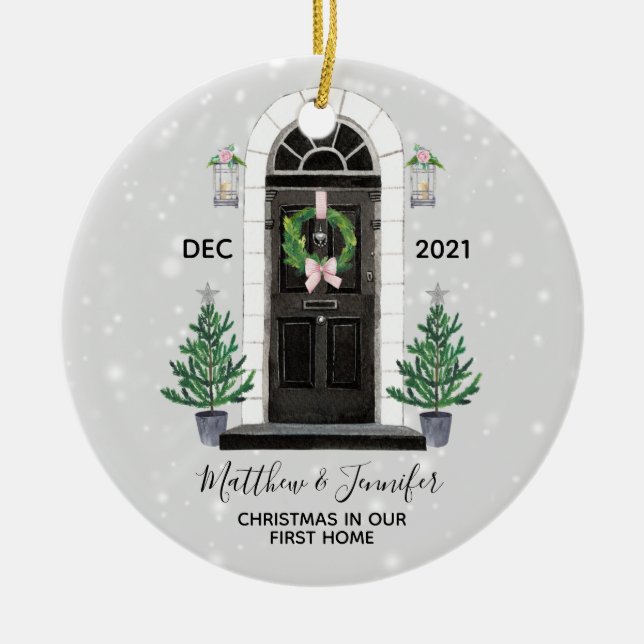 Erste Weihnachtsfeier Zuhause Weihnachtsfeiertag W Keramik Ornament (Vorne)