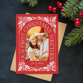Erste Weihnachtsfeier zusammen Arch Red 3 Foto Col Feiertagskarte