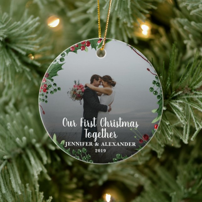 Erste Weihnachtsfeier Zusammen Foto Keramik Ornament (Baum)
