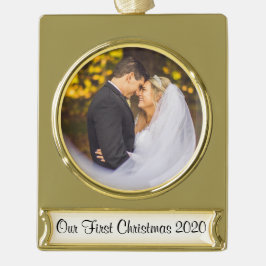 Erste Weihnachtsfeier zusammen Hochzeitsbrücke Banner-Ornament Gold