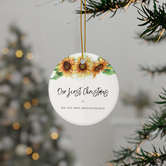 Erste Weihnachtsfeiertage Keramik Ornament (Our First Christmas Married Sunflower Ornament)