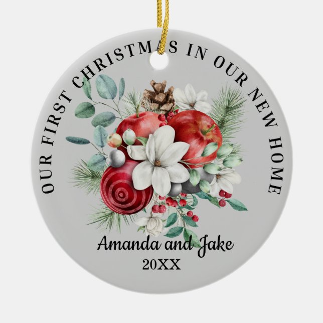 Erste Weihnachtsfloral Keramik Ornament (Vorne)