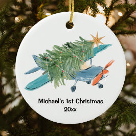 Erste Weihnachtsflugzeugreise Personalisiert Keramik Ornament