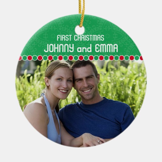 Erste WeihnachtsFoto-Verzierung Keramik Ornament (Vorne)