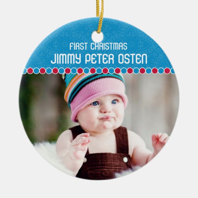 Erste WeihnachtsFoto-Verzierung Keramik Ornament (Vorne)