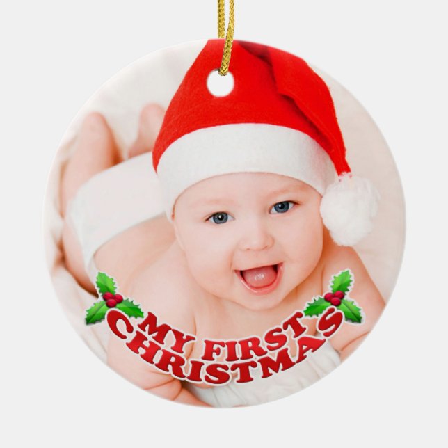 Erste WeihnachtsFoto-Verzierung Keramik Ornament (Vorne)