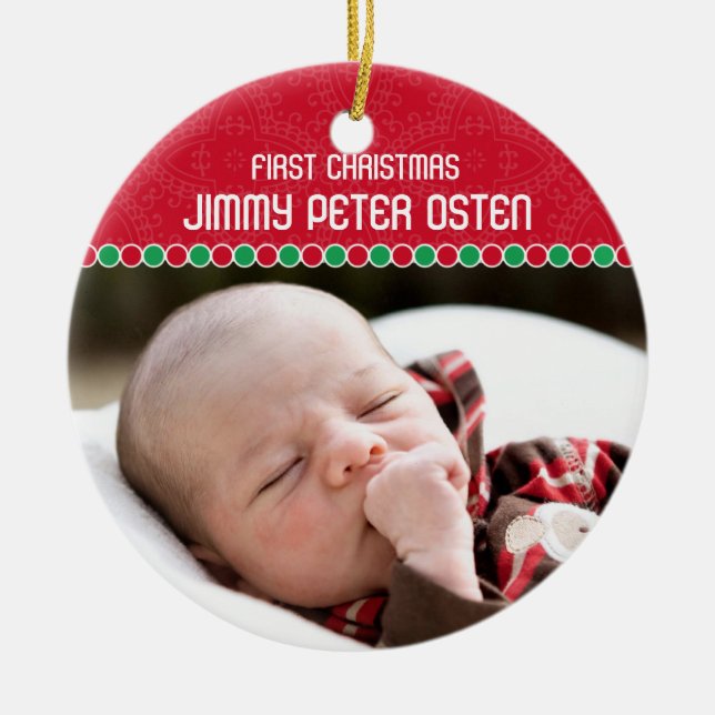 Erste WeihnachtsFoto-Verzierung Keramik Ornament (Vorne)