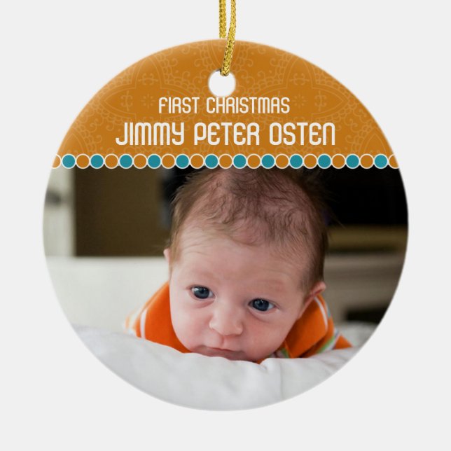 Erste WeihnachtsFoto-Verzierung Keramikornament (Vorne)