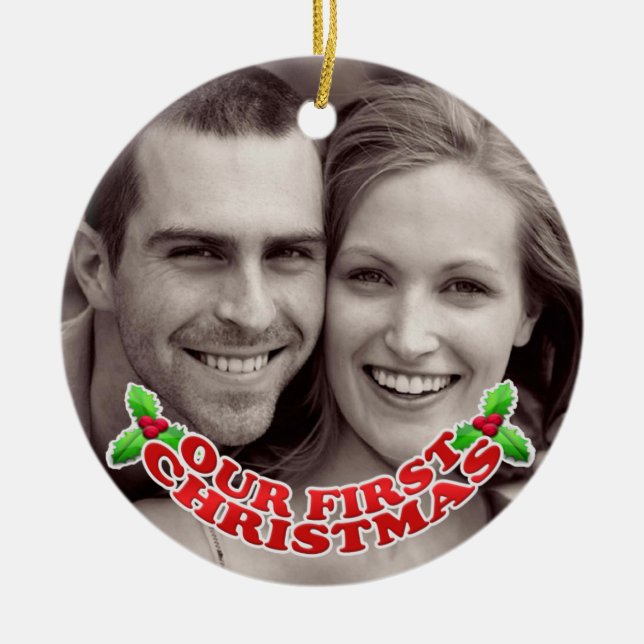 Erste WeihnachtsFoto-Verzierung Keramikornament (Vorne)