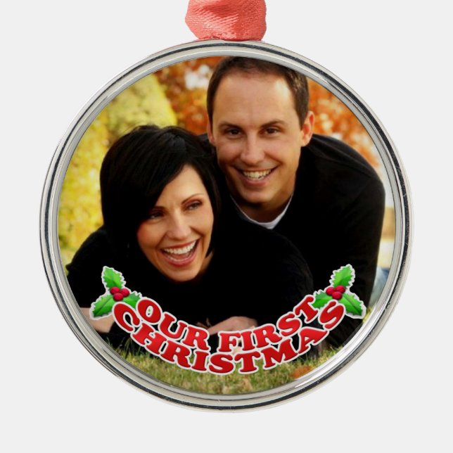 Erste WeihnachtsFoto-Verzierung Ornament Aus Metall (Vorne)