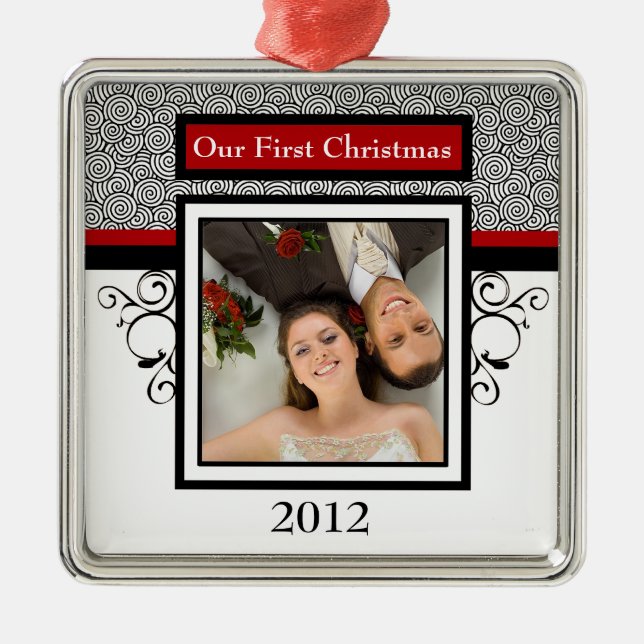 Erste WeihnachtsFoto-Verzierung Ornament Aus Metall (Vorne)