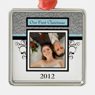 Erste WeihnachtsFoto-Verzierung Silbernes Ornament