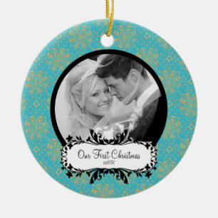 Erste WeihnachtsFoto-Verzierungs-elegante Keramikornament