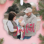 Erste Weihnachtsgroßeltern Foto-Drehbuch modern Ornament Karte<br><div class="desc">Moderne Joyful rosa Drehbuch und Herz Erste Weihnachten als Großeltern halten Sake Baum-Ornament-Karte für Oma und Opa und ihre erste Enkel,  Enkel oder Enkelin.</div>