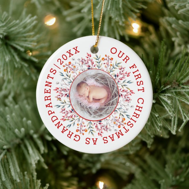 Erste Weihnachtsgroßeltern gestalten Foto Keramik Ornament (Baum)