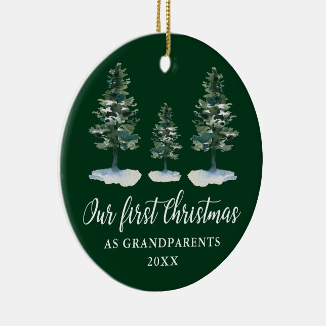 Erste Weihnachtsgroßeltern Green Pine FOTO BACK Keramik Ornament (Rechts)