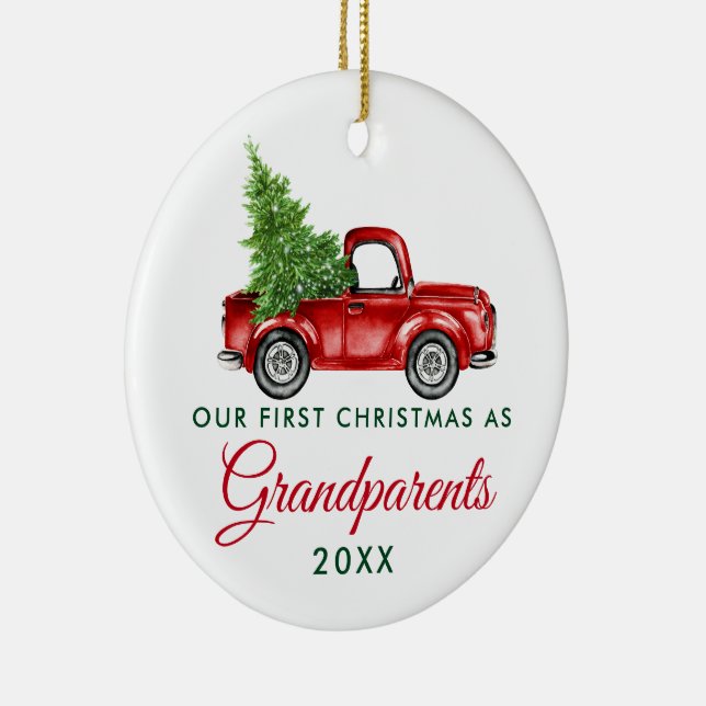 Erste Weihnachtsgroßeltern LKW FOTO BACK Keramik Ornament (Rechts)