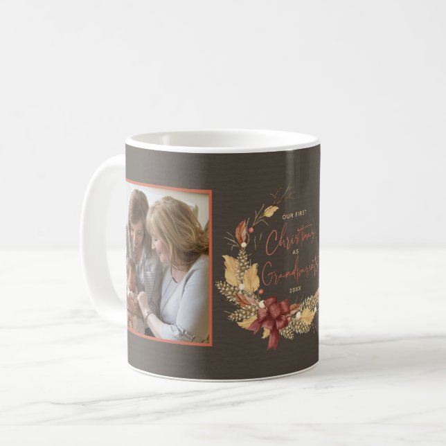 Erste Weihnachtsgroßeltern Rustikales Kupfer-Foto Kaffeetasse (Vorderseite Links)