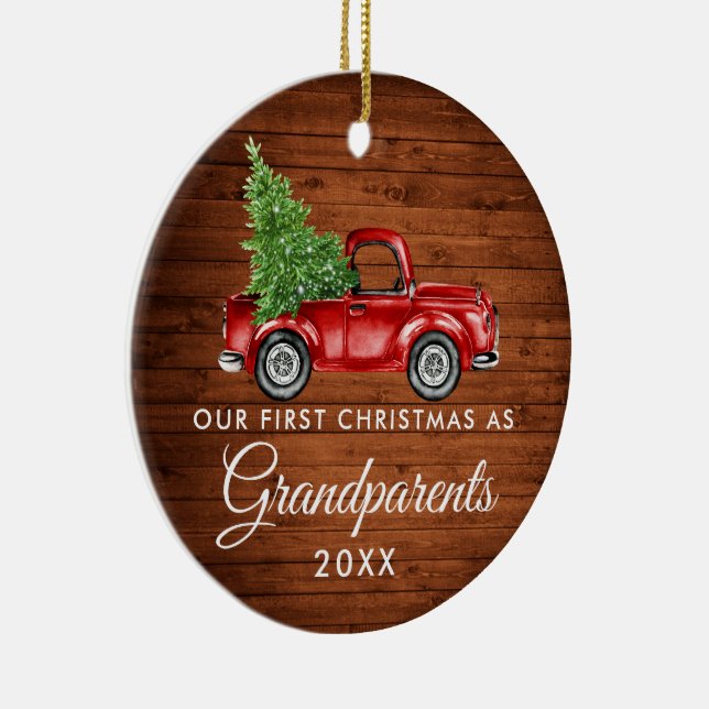 Erste Weihnachtsgroßeltern Woodruck FOTO BACK Keramik Ornament (Rechts)
