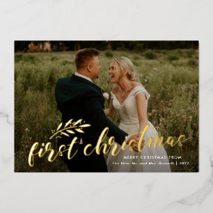 Erste Weihnachtshandschrift Hochzeitsgold Foto Folieneinladung