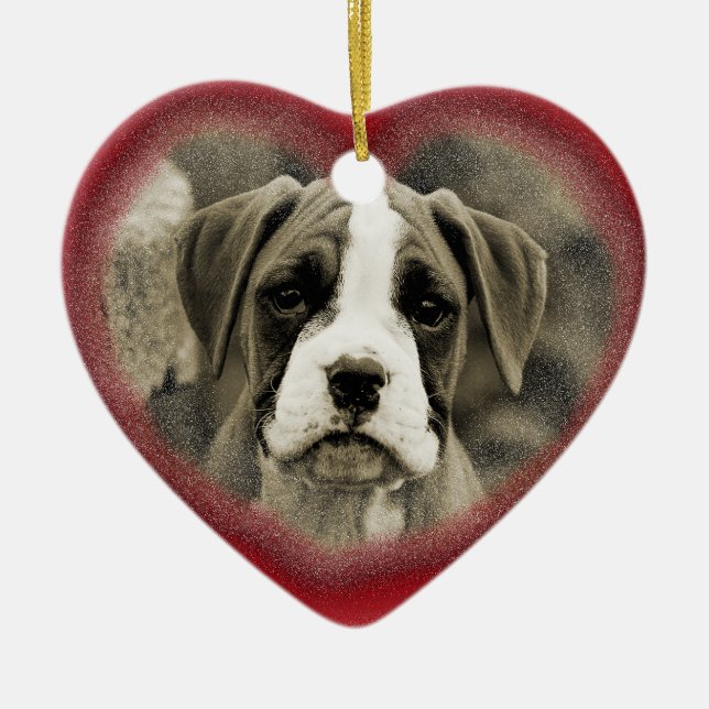 Erste WeihnachtsHündchen-Boxer-Verzierung 2012 Keramik Ornament (Vorne)