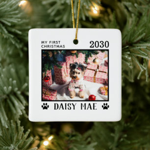 Erste Weihnachtshunde Foto Name Paw Prints Custom Keramikornament