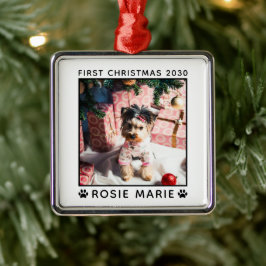 Erste Weihnachtshunde Foto Name Paw Prints Custom Ornament Aus Metall