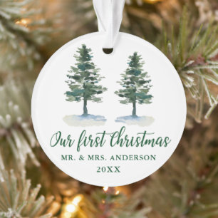 Erste Weihnachtskalligrafie Wasserfarbe Zwei Pinie Ornament