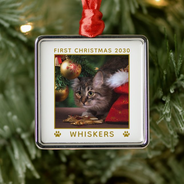 Erste Weihnachtskatzen Foto Name Jahr Paws Custom Ornament Aus Metall (Baum)