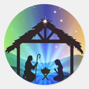 Erste Weihnachtskrippe in Bethlehem Runder Aufkleber