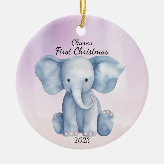 Erste Weihnachtslephon Personalisiert Keramik Ornament (Vorne)