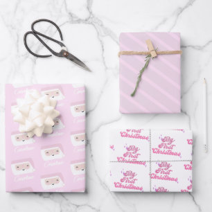 Erste Weihnachtsmädchen Pink Custom Geschenkpapier Set