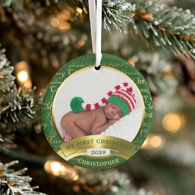 Erste Weihnachtsmele Kalikimaka Hawaiianisches Fot Keramik Ornament (First Christmas Mele Kalikimaka Hawaiian Photo Cer Ceramic Ornament)