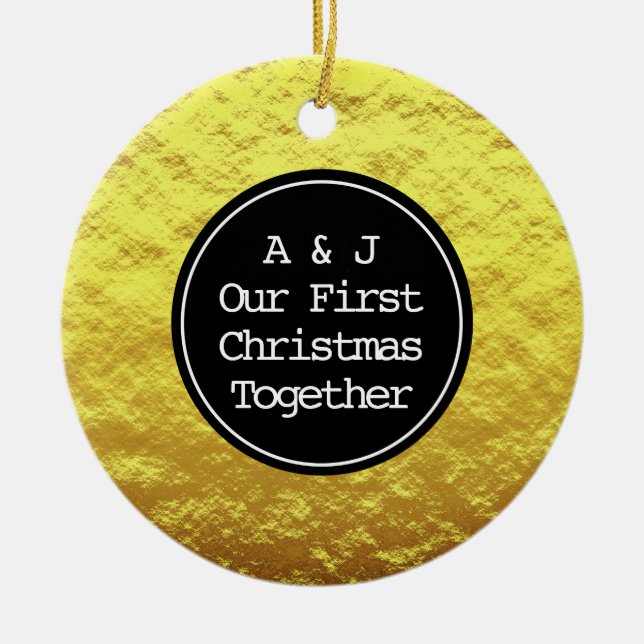 Erste Weihnachtsmonogramm-Initialen Faux Golden Fo Keramik Ornament (Vorne)