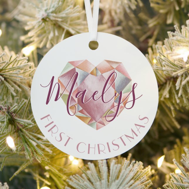 Erste Weihnachtsmonogramm oder Name Blush Pink Fot Ornament Aus Metall (InSitu)