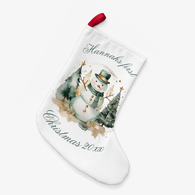 Erste Weihnachtsneuheit grün Santa Kleiner Weihnachtsstrumpf (Vorderansicht (hängend))