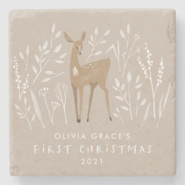 Erste Weihnachtsrentiere delikat elegant Steinuntersetzer (Vorderseite)